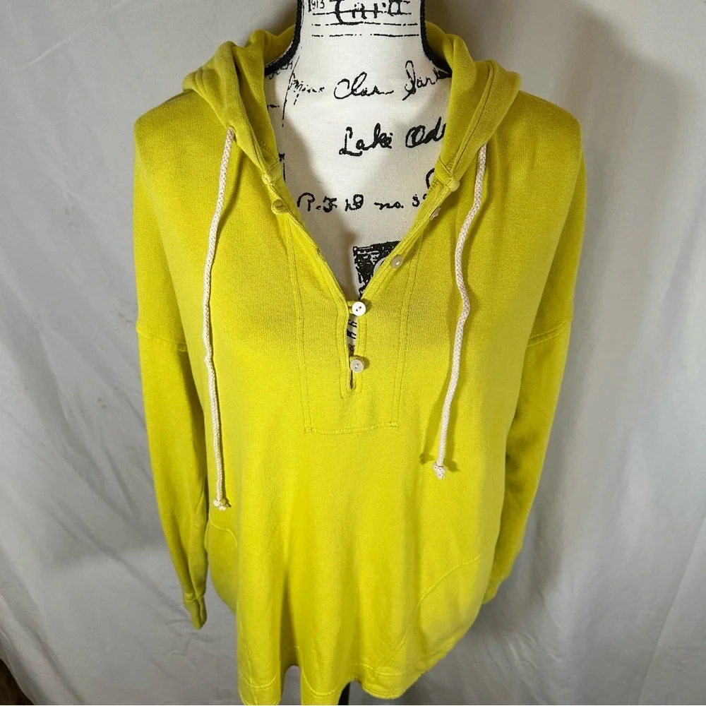 AERIE‎ Beach Weekend Oversized Hoodie Size X-Small Yellow Lime Green 100% Cotton - Picture 2 of 7